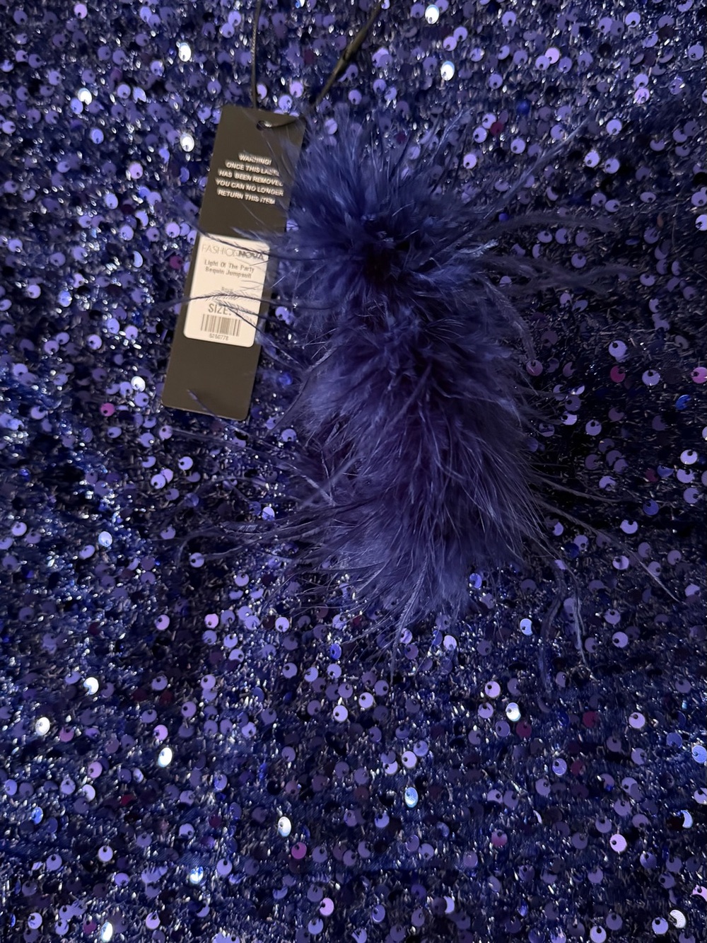 Fashion Nova Sequin Feather Cuff Jumpsuit in Royal Blue - Picture 6 of 7